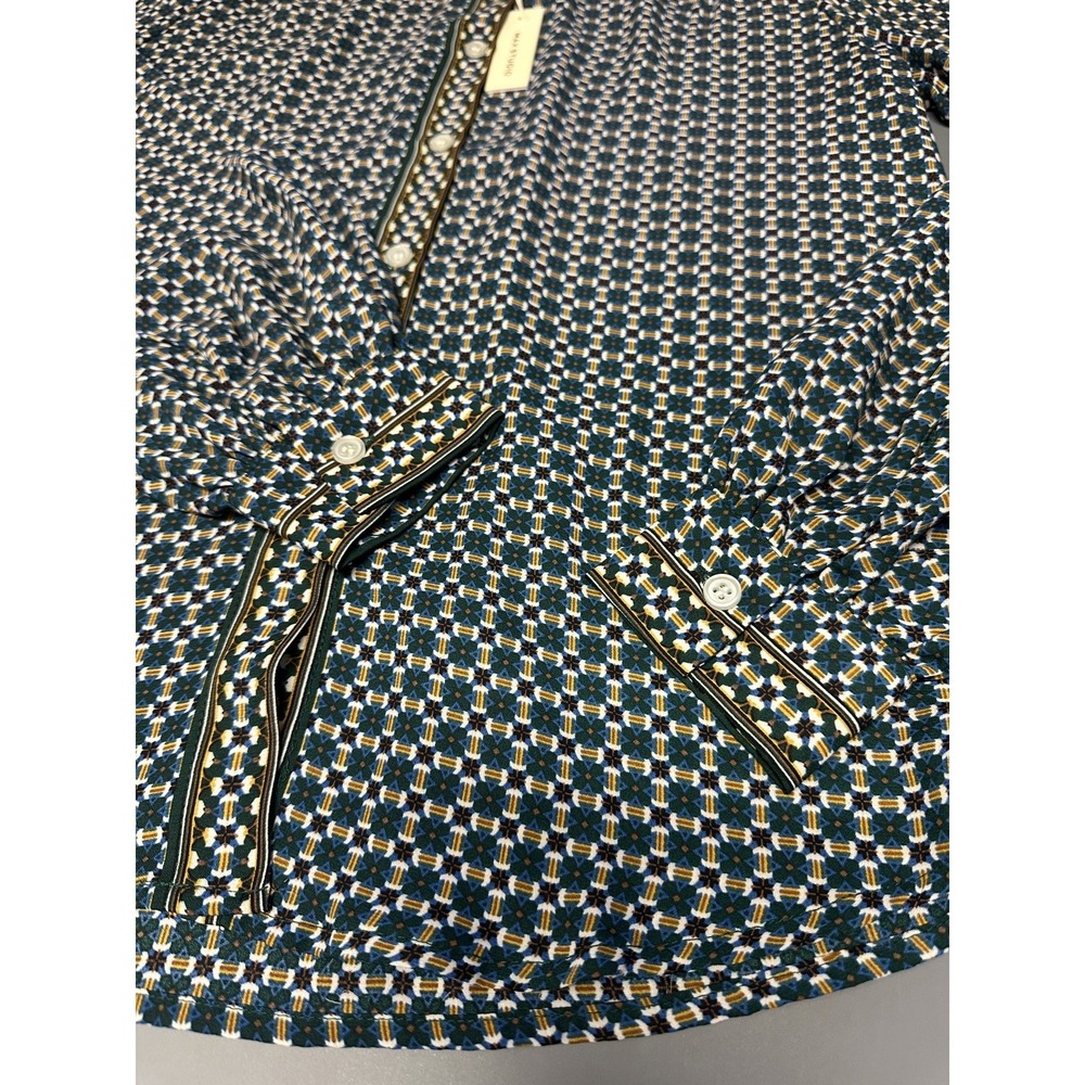 NEW $98 Max Studio Long Sleeve Button Floral Geometric Blouse Women's Size XS